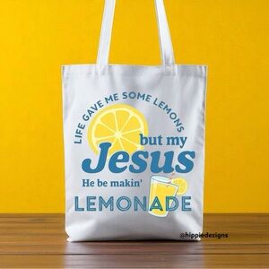 White Tote Bag with Christian Lemonade Design